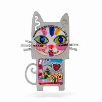 Seeka White Geometric Kitty Cat Pin Style #1420669L