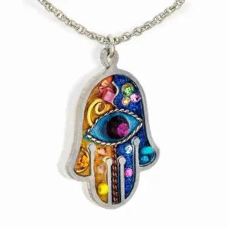 Seeka Blue Gold Hamsa Necklace Style #1430380B