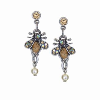 Sparkling Earthtone Bee Drop Earrings by La Contessa