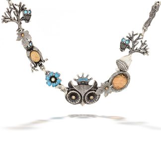 Designed And Caringly Made La Contessa Crowned Owl Forest Necklace