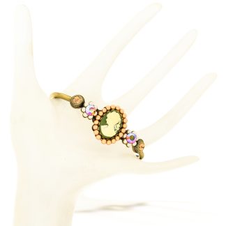 Lovingly Created By La Contessa, Animated Cameo And Flowers Cuff Bracelet