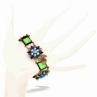 Beautifully Made La Contessa Peacocks And Jewel Flower Bracelet