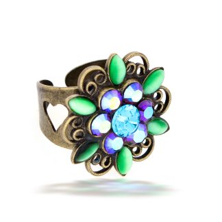 Gypsy Purple And Green Jeweled Flower Adjustable Ring Created By La Contessa