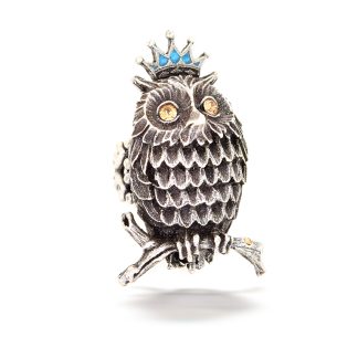 Perched Wise Night Owl Adjustable Ring Designed And Made By La Contessa